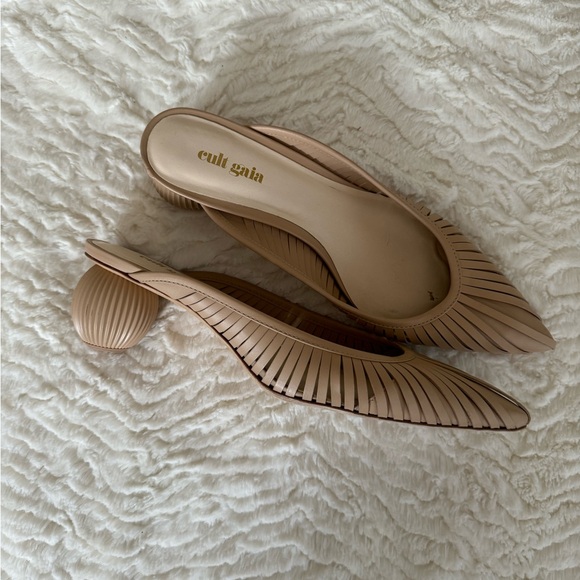 Cult Gaia Shoes - Revolve Cult Gaia Alia Ball Heel Mules Taupe Leather Pointed Toe Slip-On